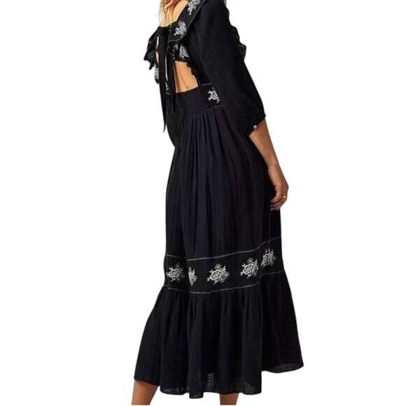 Free People Lovers Lane Maxi Dress Black Embroidered Peasant Size S - Picture 4 of 12